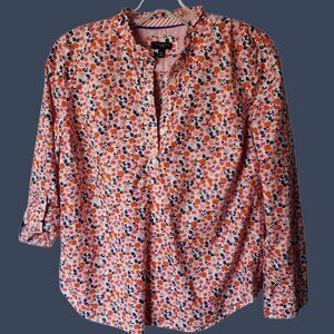 Talbots Floral Print Blouse Smocked peasant ruffle multicolor Size Small Petite